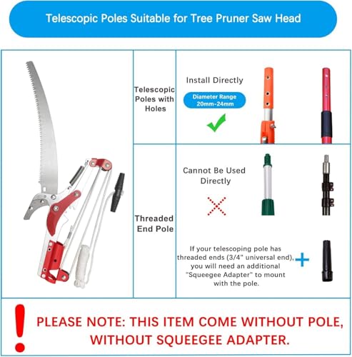 Extendable Tree Pruner Saw,High-Altitude Branches Trimmer Pruning Shears Head,Fruit Picker Harvester Clipper Pruning Tool for Plant Garden(Without Pole)