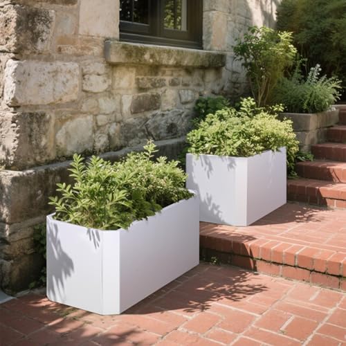 Metal Rectangular Planter Box 36"L x 15"W x 15"H Large White Planters - color: White