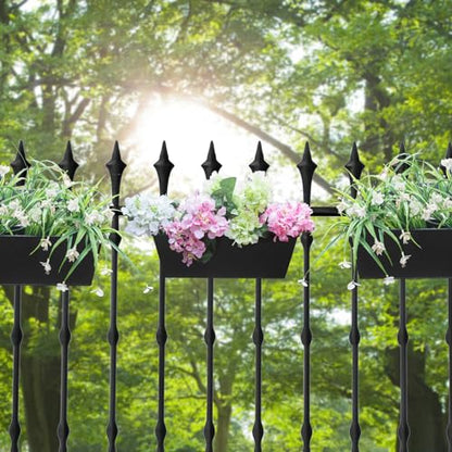 16 Inch Railing Planters Box Metal Hanging Flower Pot 3 Pcs - color: Black-3pcs