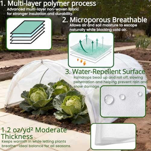 10.5Ft x 30ft Frost Protection Plant Cover – 1.2 oz/yd² Garden Freeze Blanket with Clips & Ground Stakes for Outdoor Winter Plant Protection, Reusable Floating Row Cover for Garden Vegetables - size: 10.5 x 30Ft