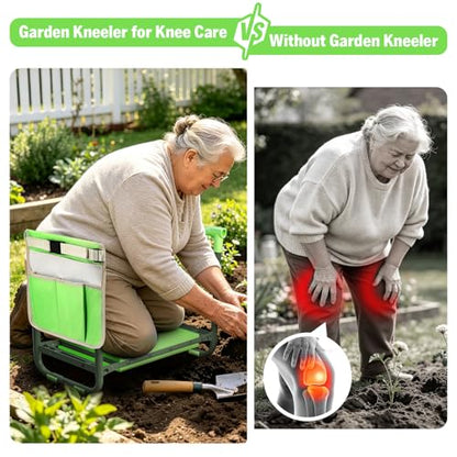 Garden Kneeler and Seat Heavy Duty, Foldable Gardening Stool Bench - color: Green