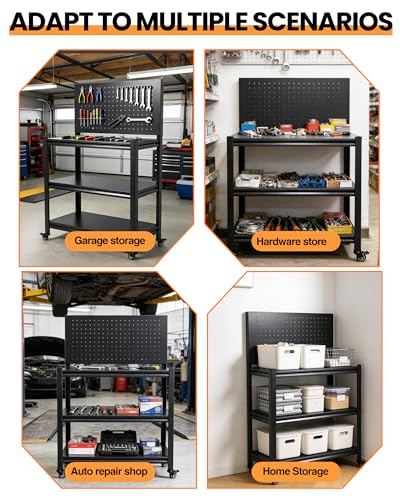 Pterying 52" Mobile Garage Work Bench Table, Lockable Wheels, Pegboard