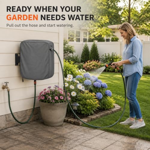 Wall Mounted Hose Reel Cover 26x11x18in 420D Waterproof - color: Retractable - Hose Reel Wall-mounted Cover