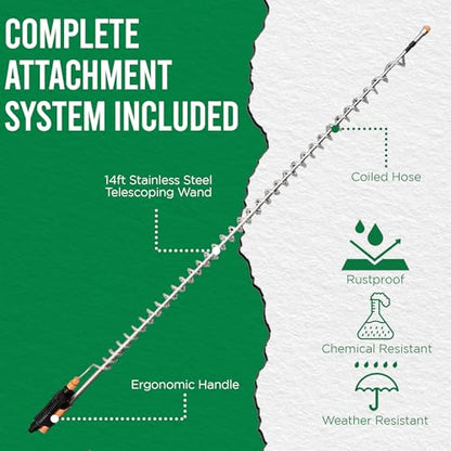MY4SONS Garden Watering Wand for Outdoor Plants – Telescoping Water Wand with Coiled Hose, Heavy Duty Garden Hose Sprayer, Adjustable Long Wand, Stainless Steel, 14ft