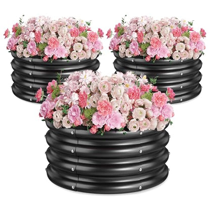 Round Raised Garden Bed, 3 Pack, 2 x 2 x 1 Ft, Black - color: Jett Black