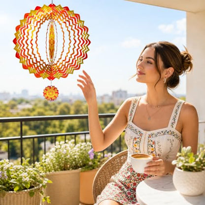 Mandala Wind Spinner 12 Inch, IDEA SHOW 3D Kinetic Metal Sun Wind Spinners for Yard and Garden, Stainless Steel Hanging Boho Outdoor Decor Art with Mini Pendant, Zen Gardening Gifts for Women - size: MandalaSunflower