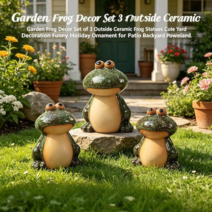 Set of 3 Frog Garden Statues, Outdoor Decorations