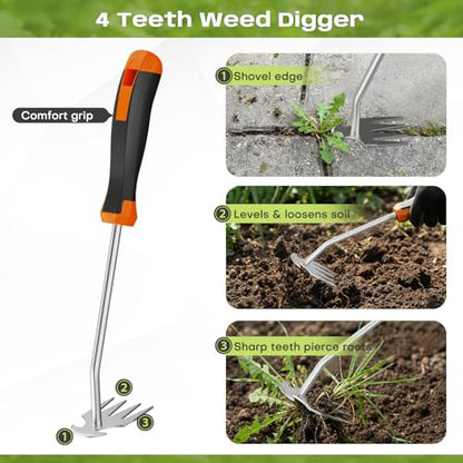 fishark Weed Puller Tool Set, 3 Pack Stainless Steel Manual Weeder