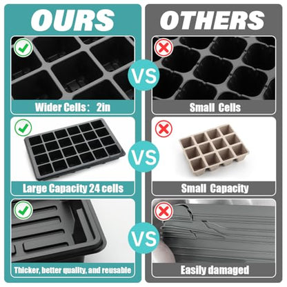 10-Pack Seed Starting Trays with Humidity Dome & Large 24-Cell 2" Plug Tray - color: Black, size: 10 Sets