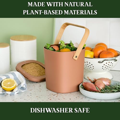 Bamboozle - 1 Gallon Compost Bin, Comes with Hemp-Based Filter, Sustainable Materials, Indoor Countertop Composter, Home & Garden Supplies, Terracotta