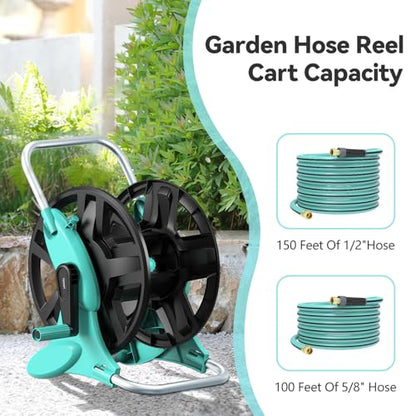 Garden Hose Reel Cart,Hose Holder Up to 50-100 Feet of 5/8" Hose,Wall Mounted Water Hose Reel,Portable Hose Reels for Outside Car Washing, Watering