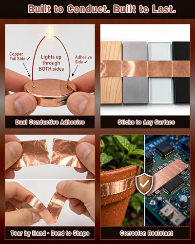FIVEIZERO Copper Foil Tape, 2 Rolls, 1/4 Inch x 82 FT - size: 1/4" × 82ft (2 Pack)