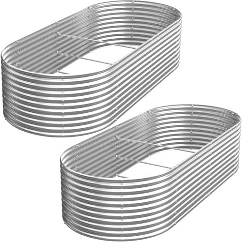 2 Pack Tall 8x4FT Corrugated Galvanized Steel Raised Garden Bed Outdoor, Oval Raised Beds for Gardening, Metal Above Ground Garden Bed for Vegetables and Flowers - size: 8x4FTx16inch