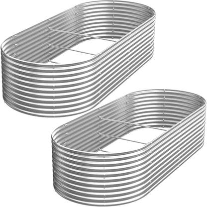 2 Pack Tall 8x4FT Corrugated Galvanized Steel Raised Garden Bed Outdoor, Oval Raised Beds for Gardening, Metal Above Ground Garden Bed for Vegetables and Flowers - size: 8x4FTx16inch