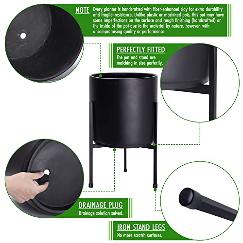 D'vine Dev Cylinder Planter Pot with Metal Stand, Black, 10 in, 96-T-B-2 - color: Black, size: Medium 10 Inch