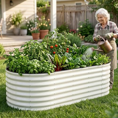 24" Tall Galvanized Raised Garden Bed Outdoor, 6x3x2ft, White - color: Pearl White, size: 6×3×2ft (1 Pack)