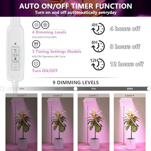 KINGPLUS 48W Grow Light for Indoor Plants with Stand, Tri-Head Plant Light - size: Three-Heads