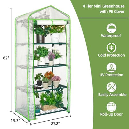 4-Tier Mini Greenhouse Shelves with White PE Cover - color: White PE, size: 4 Tier