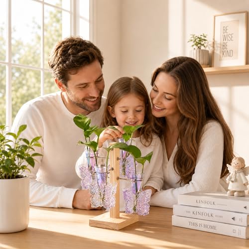 Nacome Plant Terrarium Propagation Stations: Purple Vase with Wooden Stand - color: Purple