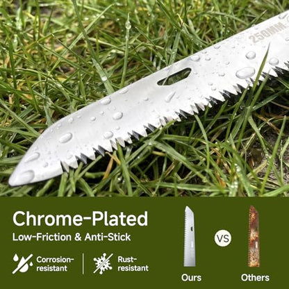 PrunePro® Folding Pruning Saw, 9.5 Inch Super Sharp SK5 Triple-Cut Blade, 3 Adjustable Cutting Angles, Ergonomic Non-Slip Grip, Lightweight, Portable Hand Saw for Tree Trimming, Camping, Gardening
