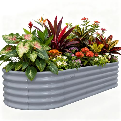 Galvanized Raised Garden Bed, 8x3x1.5ft Oval Metal Planter Box
