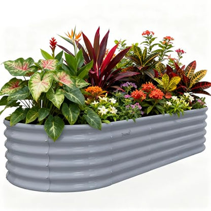 Galvanized Raised Garden Bed, 8x3x1.5ft Oval Metal Planter Box