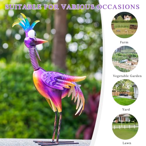 Metal Wacky Rooster Garden Statue for, Patio, Backyard, Lawn - color: Purple
