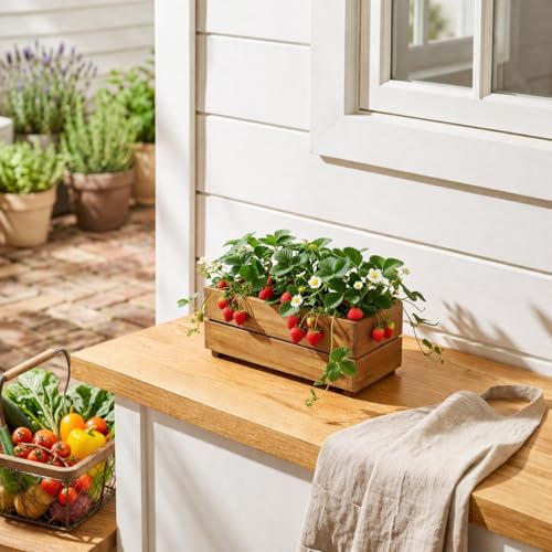 THYOI Premium Wooden Planter Box, Storage Box - 3 Colors (Natural) - color: Natural