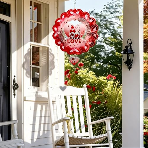Gnome Wind Spinners Outdoor Hanging, 3D Heart Love Kinetic Art - color: Gnome
