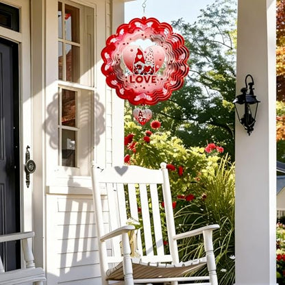 Gnome Wind Spinners Outdoor Hanging, 3D Heart Love Kinetic Art - color: Gnome