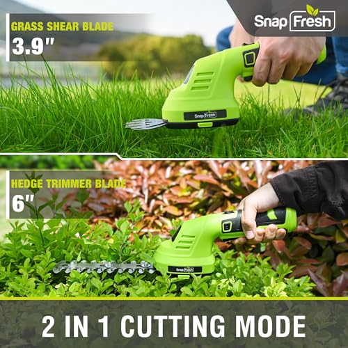 SnapFresh Cordless 7.2V Hedge Trimmer & Grass Shears, 180° Rotating Head