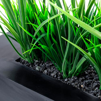 MyGift Artificial Grass Plant in Rectangular Wood Planter (Black, 10 Inch) - color: Black, size: 14 Inch