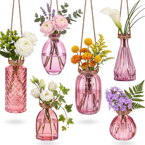 6 Pcs Stained Glass Hanging Propagation Vases, Pink - color: Pink Series