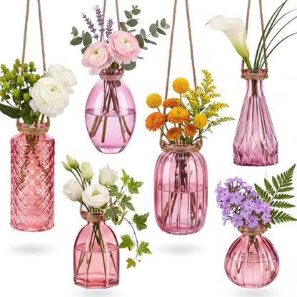 6 Pcs Stained Glass Hanging Propagation Vases, Pink - color: Pink Series