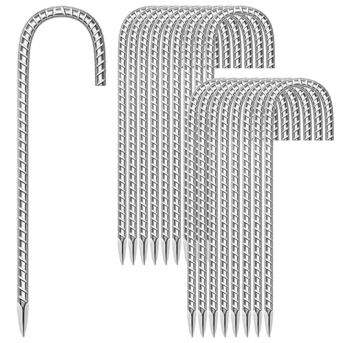 18 Pack Ground Garden Rebar Stakes Rebar 12 Inch Anti-Rust Galvanized Steel J Shape Hook Heavy Duty Ground Anchors for Tents, Position Kits,Fences, and Trampolines Landscape Fabric - color: J-12'' 8mm 18pcs SL