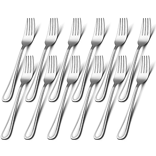 Salad Forks Set of 12, E-far 6.7 Inch Stainless Steel Dessert Forks for Home, Kitchen or Restaurant, Non-toxic & Mirror Polished, Easy to Clean & Dishwasher Safe - size: 6.7 Inches - Lines