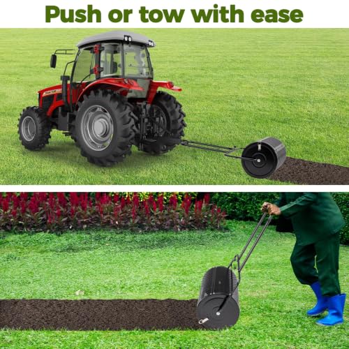 VINGLI Compost Spreader, Peat Moss Spreader with Height Adjustable Handle, T Shaped Handle Peat Moss Roller, Seed Spreader for Lawn Backyard Outdoor (24“ -Black U Shape)