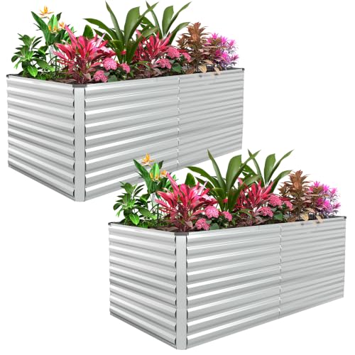 FOOWIN 8x4x2ft Raised Garden Bed Outdoor, Galvanized Steel Garden Beds - color: Silver, size: 8x4x2 FT-2PC