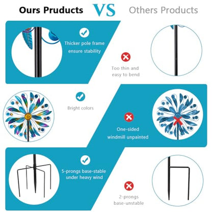 13"Metal Wind Spinners for Outdoor, 360° Wind Sculpture with Stake - color: Purple4