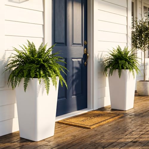 KOL Planters for Outdoor Plants, 20 Inch Tall White Flower Pots 2 Pack, Large Plastic Plant Pots with Drainage Hole and Dual-Purpose Tray, Decorative Indoor Planter for Front Porch Patio Garden - color: White, size: 20 Inch Tall