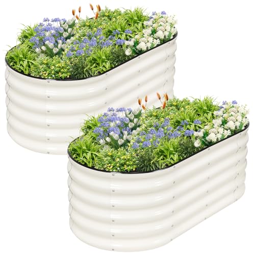 Galvanized Raised Garden Bed - 2 Pcs 4x2x1.4FT Planter Box, White - color: White, size: 4x2x1.4ft