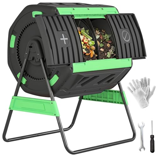 Outsunny Compost Bin Outdoor, 53 Gal Dual Chamber Compost Tumbler, Green - color: Green