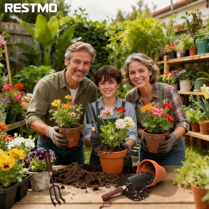 RESTMO Gardening Tools Set, 3-in-1, Carbon Steel, Wooden Handle, Brown - size: Gardening Tool Set