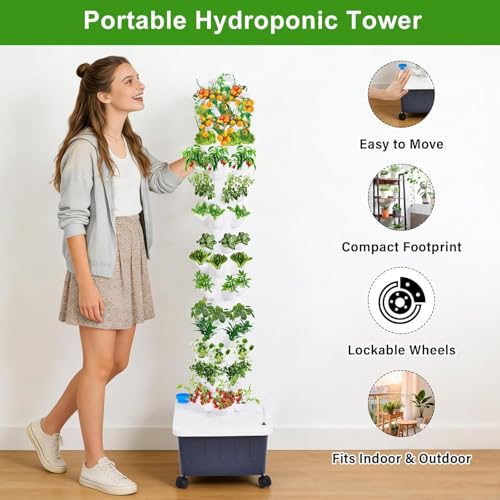 Hydroponic Tower, 14-Layer Hydroponics Growing System Kit with 70 Slots, Vertical Garden System with 20L Water Tank and Pump for Indoor Outdoor Home, Balcony & Patio - size: 70 Pods