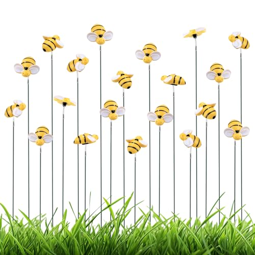 NQEUEPN 20pcs Bee Garden Stakes Decor, Resin Bee Yard Stakes Vivid Garden