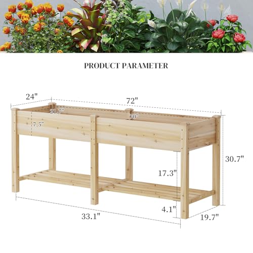 Raised Garden Bed Elevated Wood Planter Box with Shelf Garden Planter - color: Natural, size: 72*24*30.5IN