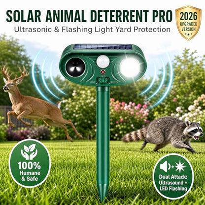 Raccoon Repellent Outdoor 2 Pack, Solar Ultrasonic Animal Repeller for Yard