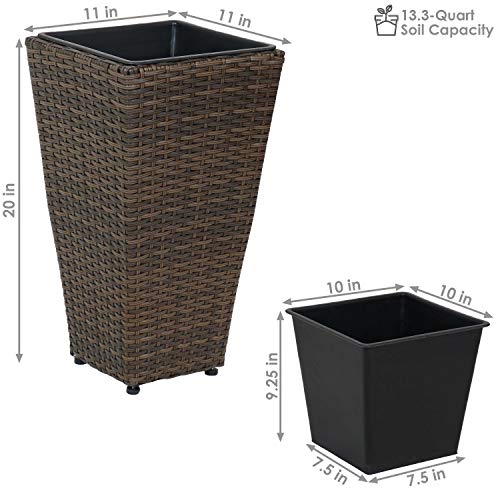 Sunnydaze 20" Square Tall Wicker Outdoor Planter, Brown, 2pk - color: Brown, size: 20 in