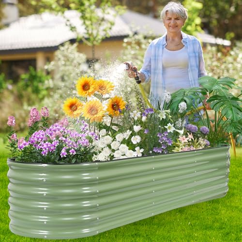Galvanized Raised Garden Bed Outdoor, 8x2x1.4ft, Olive Green - color: Olive Green, size: 8×2×1.4ft (1 Pack)