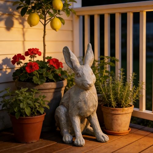 DiliComing Rabbit Garden Statue 12 Inch Grey Resin Bunny Yard Decor - color: Gray 1